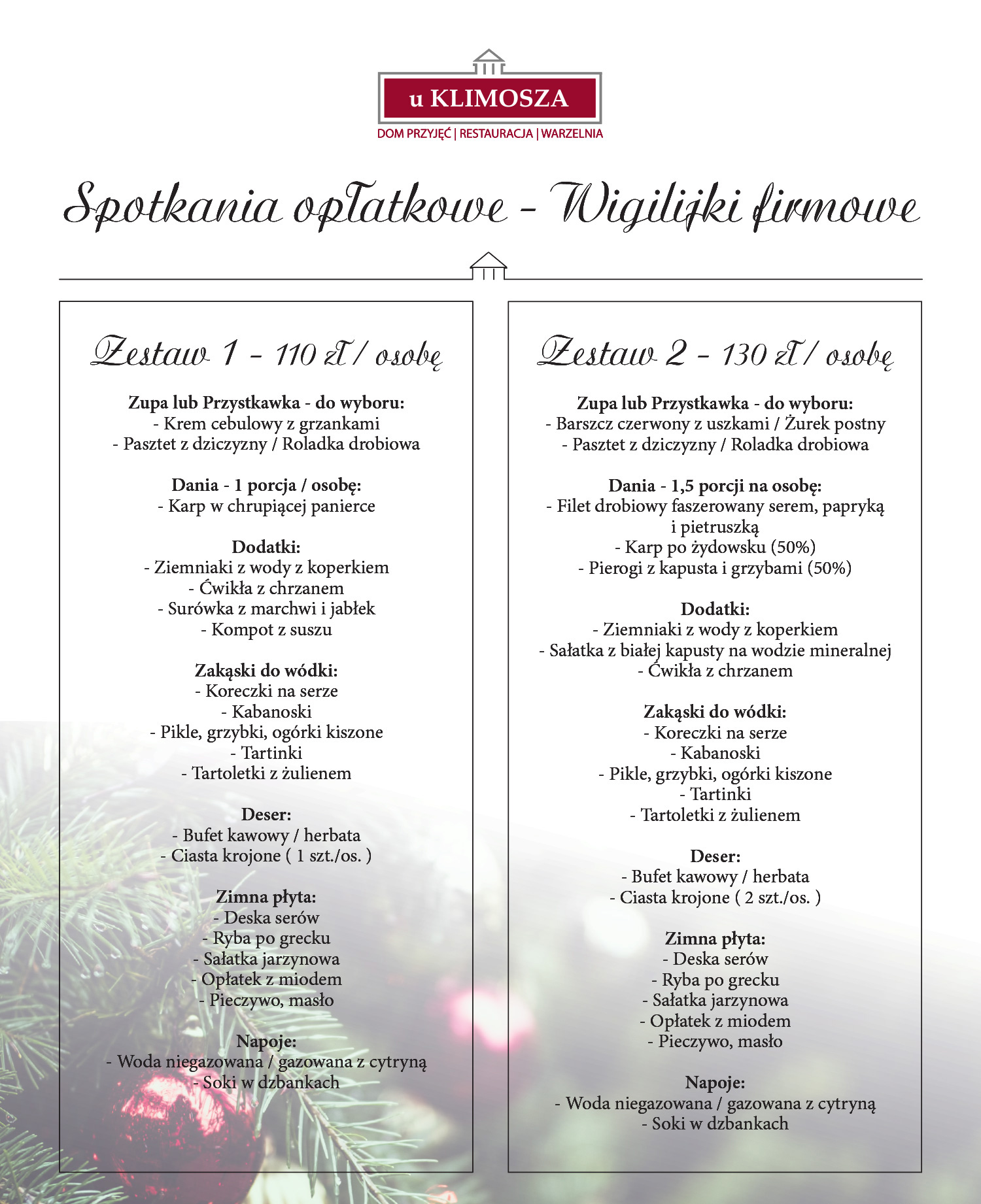 wigilijki spotkania firmowe 2022 cieszyn zebrzydowice jastrzębie haźlach Karviná Český Těšín uklimosza